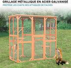 Enclos extérieur – 168 x 82 x 166,5 cm – en Bois de Sapin et avec Grillage – Parc pour Chat résistant aux intempéries – avec 6 Zones de Repos – Félins