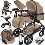 KESSER® Loops 3 in 1 Kinderwagen Kombikinderwagen Komplett-Set inkl. Babywanne & Buggy Sportsitz & Auto-Babyschale Voll-Gummireifen Wickeltasche Regenschutz Kindertisch ECE R129, Grau/Silber