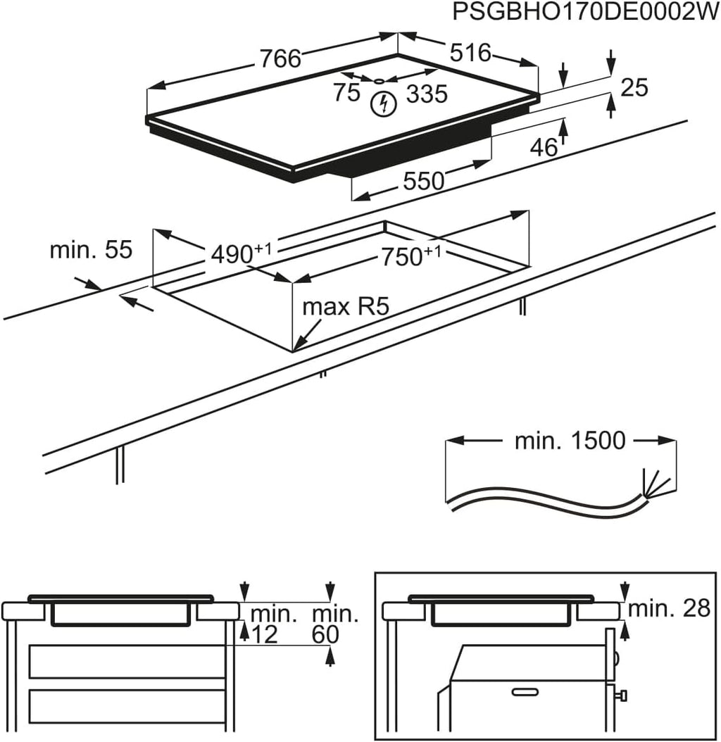 AEG Induktionskochfeld autark 80cm mit Dunstabzug / Made in Germany / 4 Flex-Kochzonen mit Bridge (Kombination 2er Zonen) / Auto-Funktion des Dunstabzugs / Aktivkohlefilter / COLI84COXB