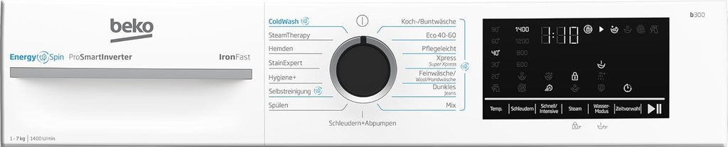 Beko B3WFU58415W1 b300 Waschmaschine, 8 kg, Waschvollautomat, Restzeitanzeige, Schleuderwahl, 1400 U/min, Dampffunktion, AddXtra-Nachlegefunktion, Bluetooth, Hygiene+ allergikergeeignet, Weiß