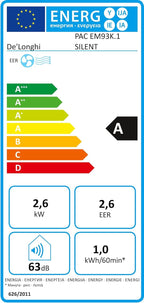 De'Longhi Pinguino PAC EL112 CST WiFi, Mobile Klimaanlage mit MyEcoRealFeel-Technologie für Räume bis zu 110 m³,11.000 BTU/h, 2,9 kW, 63 dB, Entfeuchtungsfunktion, A+, App- und Sprachsteuerung, Weiß