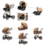 3 in 1 Kombikinderwagen 3 in 1 Reisesysteme Kinderwagen Infant Hochlandschaft Liegender Buggy Kinderwagen Neugeborenen Kinderwagen Faltbarer Standardkinderwagen (906 White)