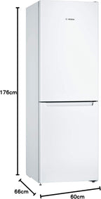 Bosch KGN36NWEA Serie 2 Kühl-Gefrier-Kombination, 186 x 60 cm, 215 L Kühlen & 87 L Gefrieren, NoFrost nie wieder abtauen, LED-Beleuchtung gleichmäßige Ausleuchtung