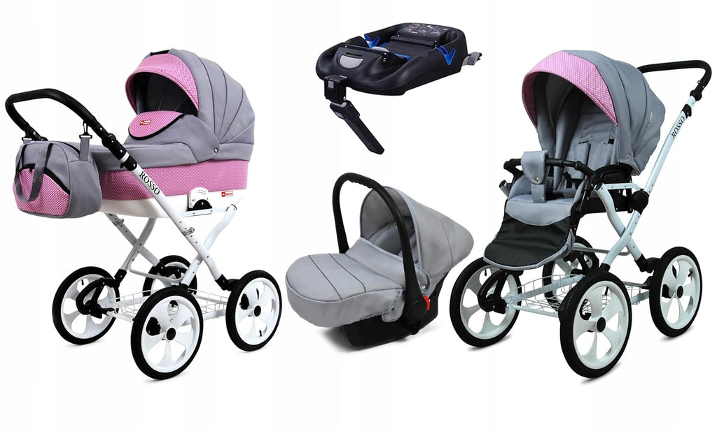 BabyLux® Bambimo Kinderwagen Set 2 in 1 - Rosso - incl. Babywanne, Buggy Sportsitz - Kinderwagenset - Kombikinderwagen mit Wickeltasche, Regenschutz, Moskitonetz, Cupholder usw.