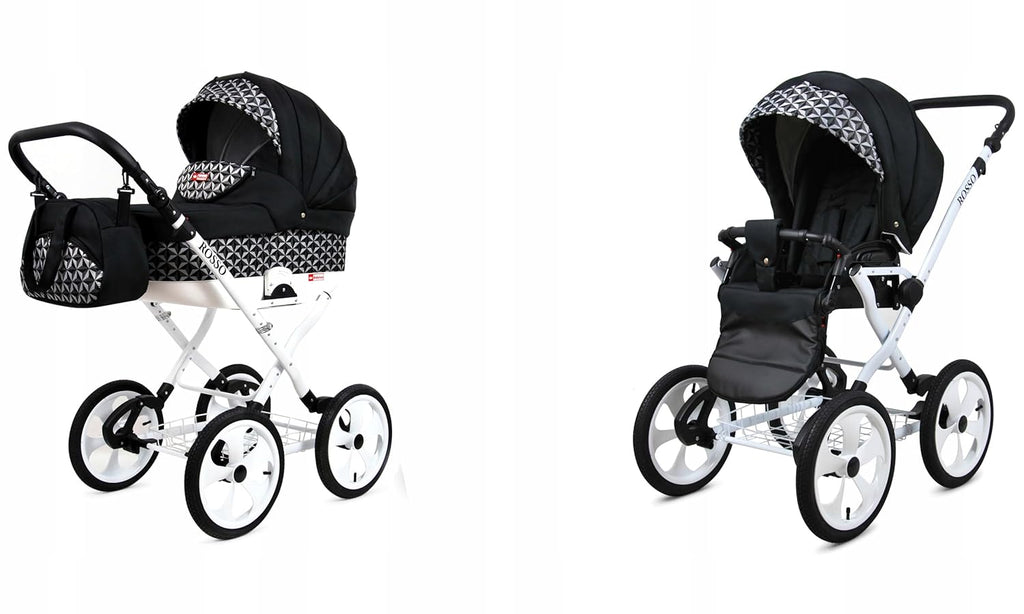 BabyLux® Bambimo Kinderwagen Set 2 in 1 - Rosso - incl. Babywanne, Buggy Sportsitz - Kinderwagenset - Kombikinderwagen mit Wickeltasche, Regenschutz, Moskitonetz, Cupholder usw.