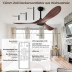 Biukis 152 cm Deckenventilator mit Fernbedienung, 6 Geschwindigkeitsstufen, reversibler DC-Motor für ganzjährige Nutzung, geeignet für Außenbereich, Garten, Wohnzimmer, Schlafzimmer – Walnuss