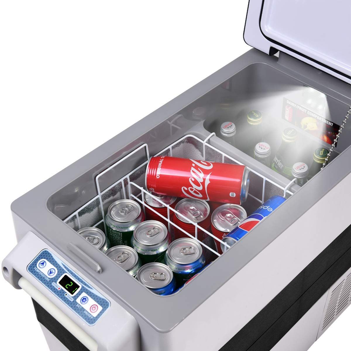 Réfrigérateur 52l de Voiture -20℃/+10℃ Mini Réfrigérateur Portable Ecran Lcd Adaptateur 69x34,5x52,5cm Noir+Gris