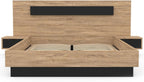 '- Lit Coffre Santa avec Tables de chevets intégrées et sommier 140x190cm Couleur Bois et Noir