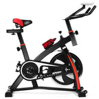 Vélo D’appartement Vélo Silencieux avec Courroie et Roue D’inertie en Fer de 10kg Guidon et Selle Ajustable Noir + Rouge
