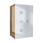 ROOMART Dora - Armoire de machine à laver - Pour sèche-linge et machine à laver - En 4 couleurs - Avec portes et panneau coulissant - Blanc - Chêne blanc - Chêne anthracite - Chêne blanc (chêne blanc)