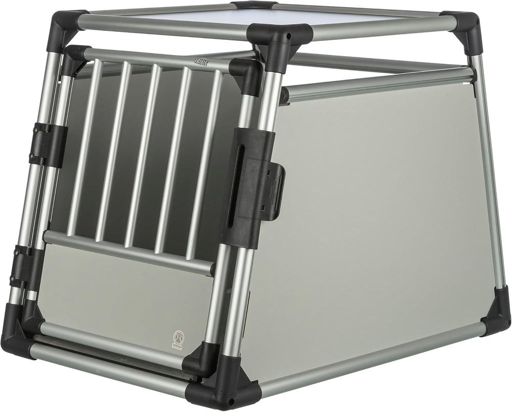 TRIXIE Hunde-Transportbox, Aluminium, L: 92 x 64 x 78 cm, grafit, rutschfste Liegematte, Klettleiste am Boden, Sicherheitsverschluss, stabil und geruscharm, hochgeschlossene Wnde - 39338