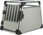 TRIXIE Hunde-Transportbox, Aluminium, L: 92 x 64 x 78 cm, grafit, rutschfste Liegematte, Klettleiste am Boden, Sicherheitsverschluss, stabil und geruscharm, hochgeschlossene Wnde - 39338
