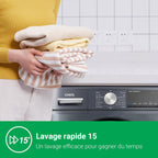 Lave-linge CFL80-14586IM3XA, Chargement frontal 8 kg,Space Pro,Moteur Inverter stable, 1400 tr/min, Programme intelligent à IA, Fonction vapeur, Lavage rapide 15 minutes, 15 cycles lavage, Gris