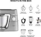 Kenwood Titanium Chef Baker KVL85.424SI Küchenmaschine mit integrierter Waage, inkl. 4-teiligem Patisserie-Set, 7 L und 5L Rührschüssel, stufenloser Geschwindigkeitsregler, 1200 W, Silber