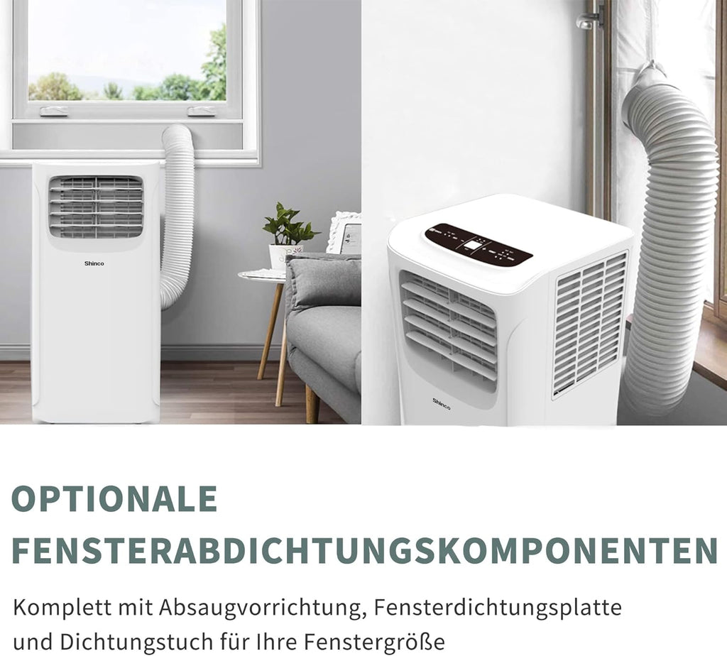 SHINCO Mobile Klimaanlage mit Abluftschlauch, 9000BTU, 2,6 kW, Kühlen&Ventilieren&Entfeuchten, Mobiles Klimagert mit Schlafmodus, Raumgre bis 22㎡, 24-Stunden-Timer