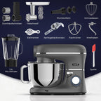 Fentic 6-in-1 Küchenmaschine – 2000W – Mit Fleischwolf, 1,5L Entsafter, Gemüseschneider und Mehr – Knetmaschine mit 6,2L Rührschüssel, Rührhaken, Knethaken, Schlagbesen und Spritzschutz (Schwarz)