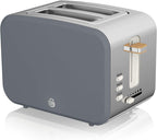 Swan Nordic Frühstücksset, Wasserkocher, 1,7 l, 2200 W, Breitschlitz-Toaster, 2 Scheiben, digitale Mikrowelle 20 l, modernes Design, Holzoptik, grau