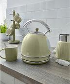 Swan Retro Frühstücks-Set 1,8 L Wasserkocher, 2 Scheiben Breitschlitz-Brottoaster, 20L Digital-Mikrowelle, 6 Leistungsstufen, Timer, Spiegeltür, Vintage Design, Grün, Einheitsgröße