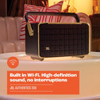 JBL Authentics 200 Smart Home Lautsprecher – 70er Jahre Retro-Design Bluetooth Box – Mit Quadrex Grill, Google Assistant, Alexa, AirPlay und JBL One App – Schwarz
