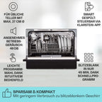 Klarstein  ia 8 - Spülmaschine, Geschirrspüler, Freistehend, Teilintegriert, F, 55 cm breit, 8 Maßgedecke, 6 Programme, Aquastop, silber