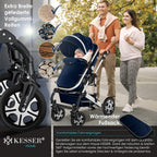 KESSER® Loops 3 in 1 Kinderwagen Kombikinderwagen Komplett-Set inkl. Babywanne & Buggy Sportsitz & Auto-Babyschale Voll-Gummireifen Wickeltasche Regenschutz Kindertisch ECE R129, Grau/Silber