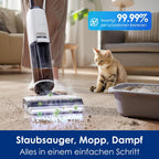 Tineco iFLOOR 5 Steam Nass Trockensauger, 120℃ Hochtemperatur-Dampf, Dampfreiniger mit Kabel, Selbstreinigung Nasssauger, Hartholz bodenreiniger für klebrige Verschmutzungen, Essensreste