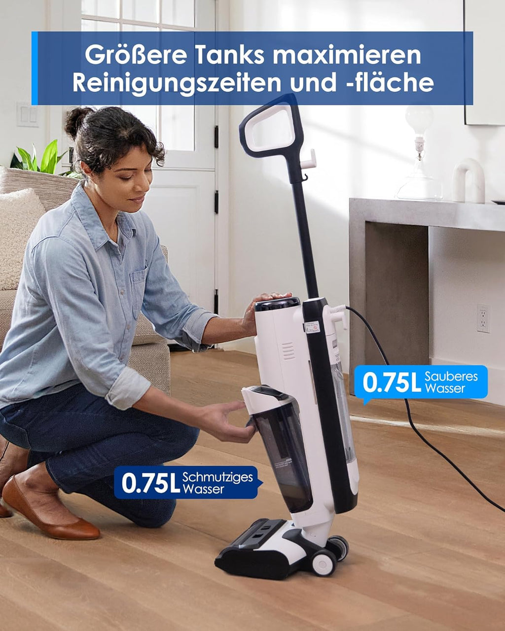 Tineco iFLOOR 5 Steam Nass Trockensauger, 120℃ Hochtemperatur-Dampf, Dampfreiniger mit Kabel, Selbstreinigung Nasssauger, Hartholz bodenreiniger für klebrige Verschmutzungen, Essensreste