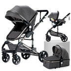 3 in 1 Kombikinderwagen 3 in 1 Reisesysteme Kinderwagen Infant Hochlandschaft Liegender Buggy Kinderwagen Neugeborenen Kinderwagen Faltbarer Standardkinderwagen (906 White)