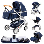 YAZOCO kinderwagen 3 in 1 Buggy Babybett Komplett Set Einem Klick Zusammenklappbarer Kinderwagen, KombiKinderwagen Aluminiumrahmen für Neugeborene Sitzzubehör (1 schwarz)