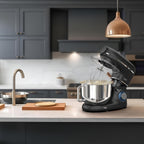 Fentic 6-in-1 Küchenmaschine – 2000W – Mit Fleischwolf, 1,5L Entsafter, Gemüseschneider und Mehr – Knetmaschine mit 6,2L Rührschüssel, Rührhaken, Knethaken, Schlagbesen und Spritzschutz (Schwarz)