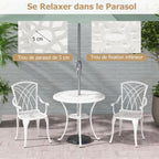 5 Pcs Salon de Jardin en Fonte d'Aluminium Trou pour Parasol Repose-pieds Réglables Ensemble de Table Ronde et 4 Chaises Blanc