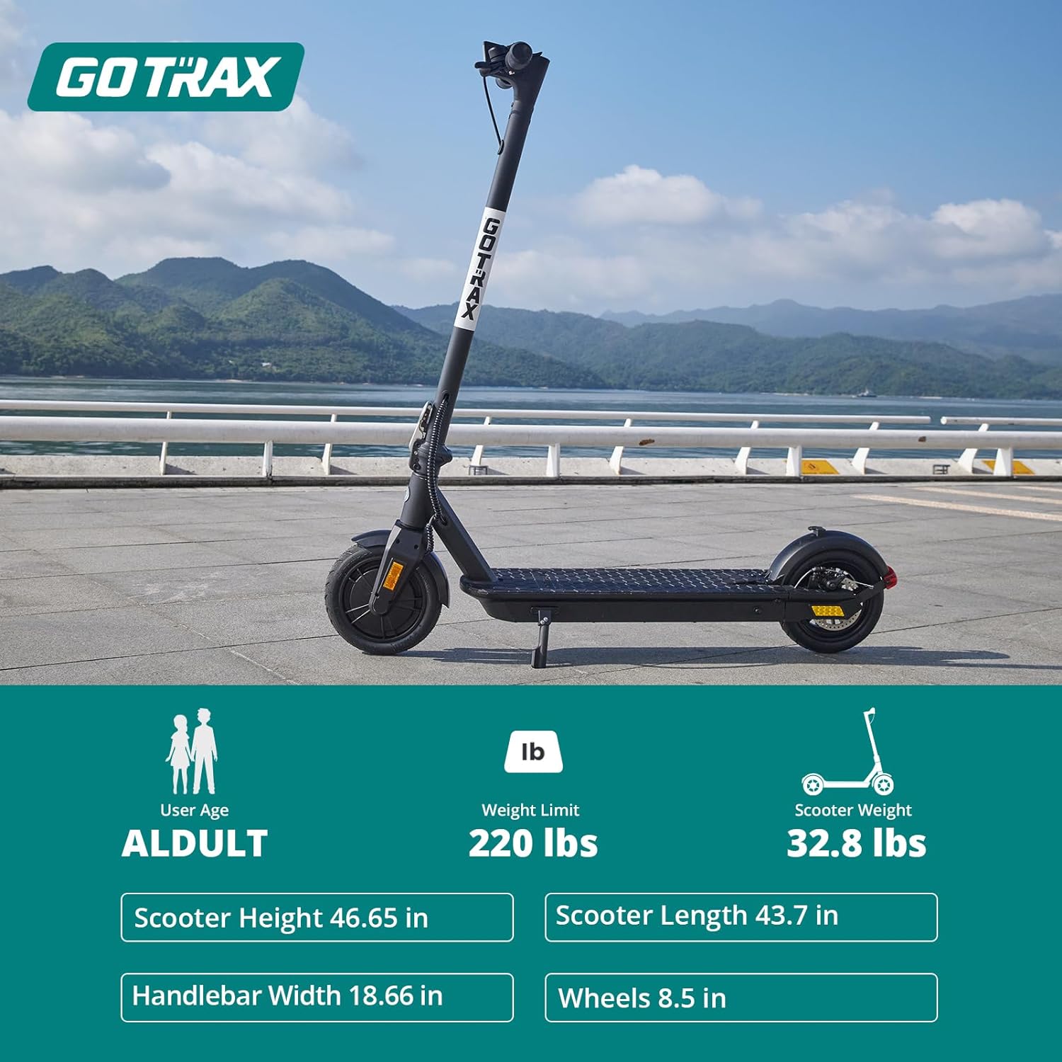 Adult Electric Scooter, 8.5 Inch Pneumatic Tires, Max Range 14/18 Miles, Max Speed 15.5/18 MPH, Powered by 300 Watt Motor, with Cruise Control Adult Folding Electric Scooter