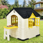 Maison Chef House -Thème Burger Bar - Table de Pique Nique Cabane de Jardin Anti-UV en Plastique 164x124x132 cm Bleu/Rose/Jaune