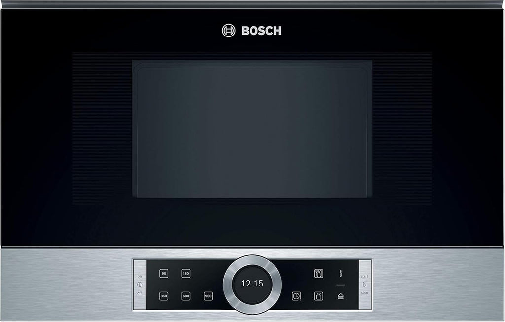 Bosch BFR634GS1 Serie 8 Einbau-Mikrowelle, Türanschlag Rechts, AutoPilot 7 Automatikprogramme, Reinigungsunterstützung, TFT-Touchdisplay, LED-Beleuchtung gleichmäßige Ausleuchtung, 38 x 60 cm, 900 W