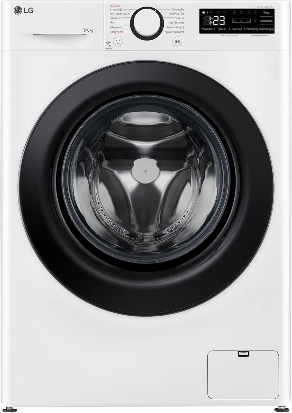 LG V7WD107H2E, Klasse E, Frontlader-Waschtrockner 10,5 - 7 kg, 1400 U/min, AI Direct Drive, Wi-Fi, Tiefenreinigung mit Dampf, TurboWash, Größere Kapazität, 62 x 60 x 85 cm ꟷ Weiß