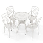 5 Pcs Salon de Jardin en Fonte d'Aluminium Trou pour Parasol Repose-pieds Réglables Ensemble de Table Ronde et 4 Chaises Blanc