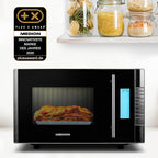 MEDION MD 14482 Mikrowelle mit Grill / 20L Garraum / 8 Automatikprogramme/Auftaufunktion / 800 Watt Mikrowellen- und 1000 Watt Grillleistung/Zeitschaltuhr/Grillrost/silber/schwarz