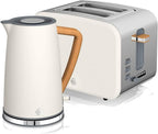 Swan Nordic 20 L digitaler Mikrowellenherd, 6 Leistungsstufen, 800 W Leistung, 30-Minuten-Timer, einfache Reinigung, Abtaumodus, modernes Design, Griff in Holzoptik, mattwei