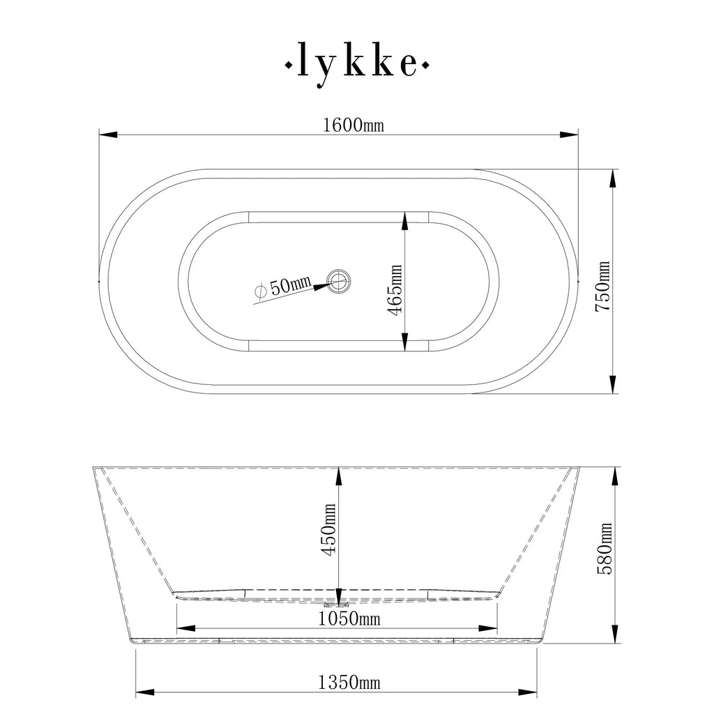 Lykke Badewanne Polar Deluxe 1600x750x580mm, Wei