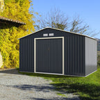 Abri de Jardin en Métal & Extension 10.85㎡ avec 2 Portes Coulissantes Verrouillables 4 Trous d’Aération Gris pour Vélo