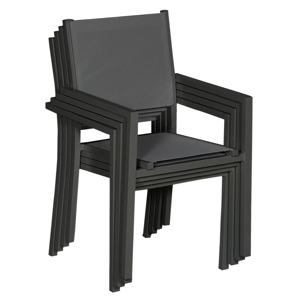 Lot de 8 chaises en aluminium anthracite - textilène gris -
