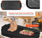 COOKTRON Portable Induktionskochfeld 2 Brenner mit abnehmbarem Eisen Guss Grillpfanne Antihaft, 2800W Doppelinduktionskochfeld mit Kindersicherung Zeit, ideal für Familienfeier