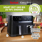 Tefal Dual Easy Fry Heißluftfritteuse Doppelkammer, 5,2/3,1 L Fassungsvermögen, zwei unabhängige Schubladen, 7 automatische Programme, energiesparend, schwarz, EY9018