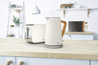 Swan Nordic 20 L digitaler Mikrowellenherd, 6 Leistungsstufen, 800 W Leistung, 30-Minuten-Timer, einfache Reinigung, Abtaumodus, modernes Design, Griff in Holzoptik, mattwei