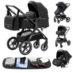 YAZOCO kinderwagen 3 in 1, Zusammenklappbar kinderwagen mit Wickeltasche,Komplettset Becherhalter,Moskitonetz, Fußabdeckung,Sitzzubehör (4 Rosa)