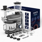 Fentic 6-in-1 Küchenmaschine – 2000W – Mit Fleischwolf, 1,5L Entsafter, Gemüseschneider und Mehr – Knetmaschine mit 6,2L Rührschüssel, Rührhaken, Knethaken, Schlagbesen und Spritzschutz (Schwarz)