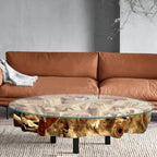 Wurzel Couchtisch NAGA inkl. Glasscheibe  100 cm auf Stahlfüssen