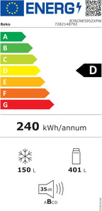 Beko RCNE366E70ZXBRN bPRO700 freistehende Kühl-/Gefrierkombination, großer Kühlschrank, 323 l Gesamtrauminhalt, HarvestFresh, NoFrost, leise, SmoothFit, 0°C-Zone, Dark Inox