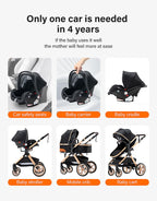 YAZOCO kinderwagen 3 in 1 Buggy Babybett Komplett Set Einem Klick Zusammenklappbarer Kinderwagen, KombiKinderwagen Aluminiumrahmen für Neugeborene Sitzzubehör (1 schwarz)