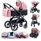 YAZOCO kinderwagen 3 in 1 Buggy Babybett Komplett Set Einem Klick Zusammenklappbarer Kinderwagen, KombiKinderwagen Aluminiumrahmen für Neugeborene Sitzzubehör (1 schwarz)